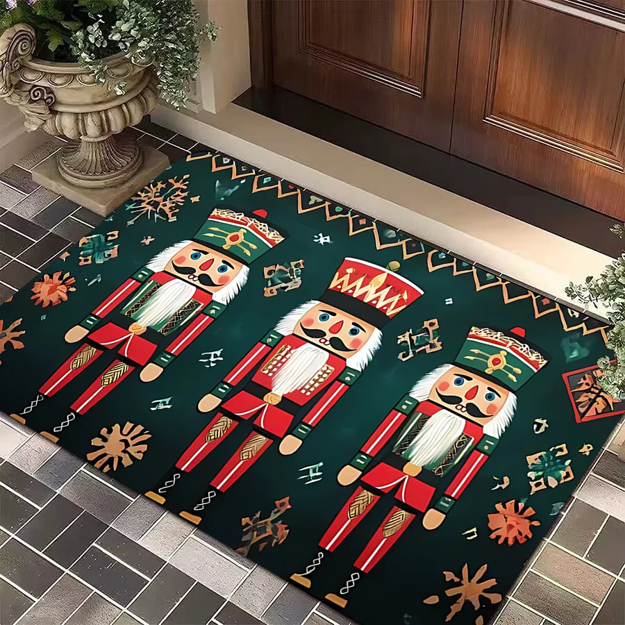 2D‑Printed Christmas Nutcracker Soldier Rug, Decor for Entryway, Living Room, Terrace, Gatherings, Indoor‑Outdoor Parties