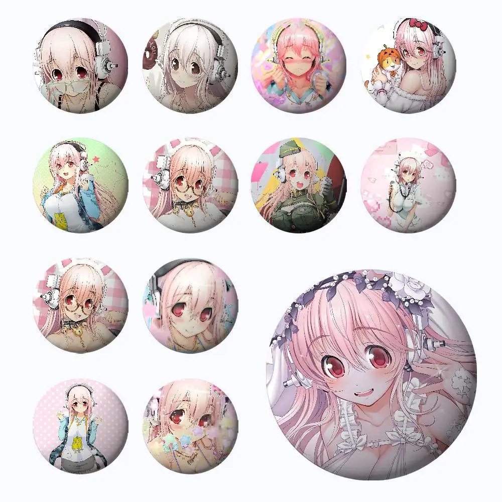S-Super S-Sonico Badges Tinplate Soft Button Pin Brooch Metal Badge Custom Jewelry Accessories Hat Bag Lapel