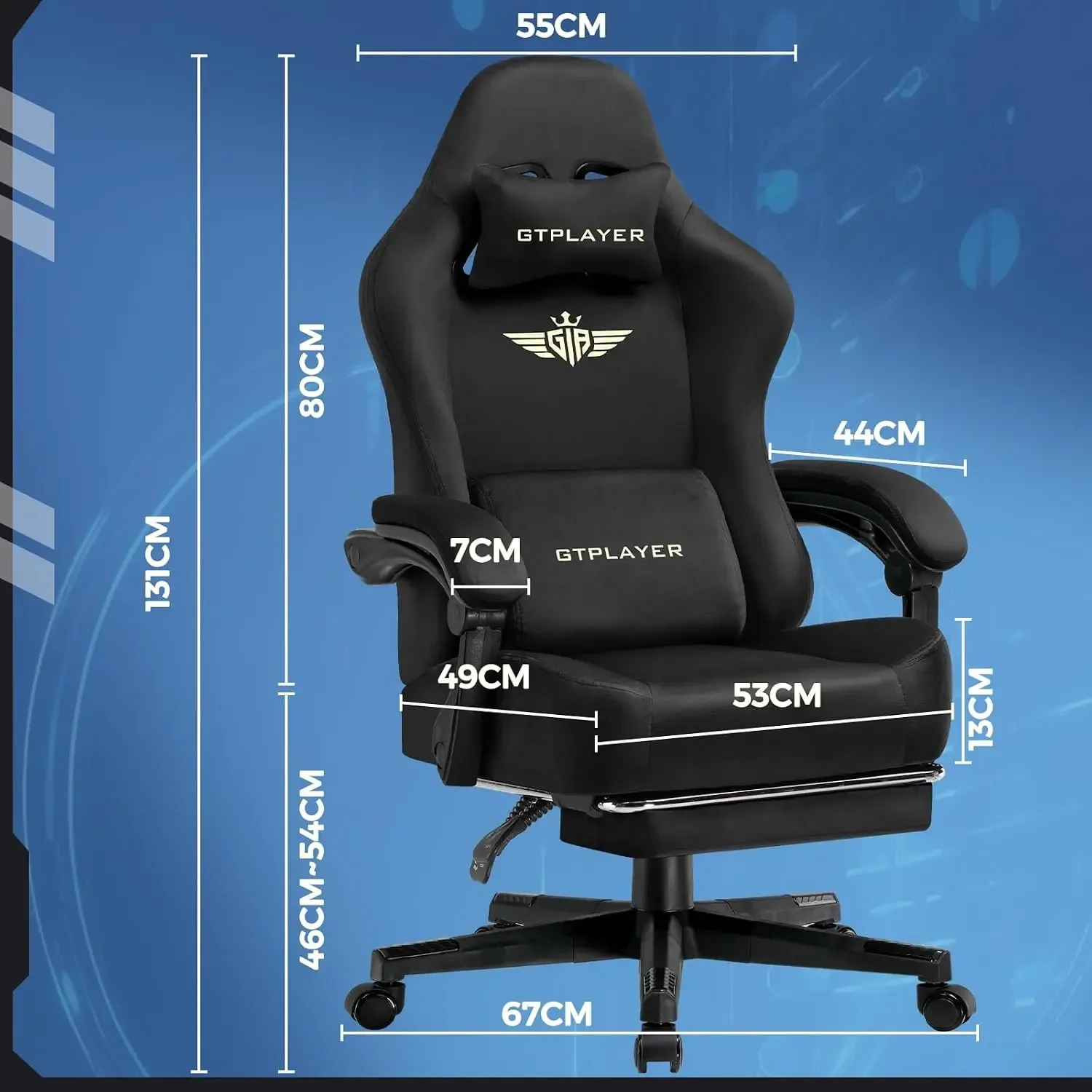 Big and Tall Gaming Chair Fabric with Pocket Spring Cushion, High Back Ergonomic Computer Chair with Footrest for Adults
