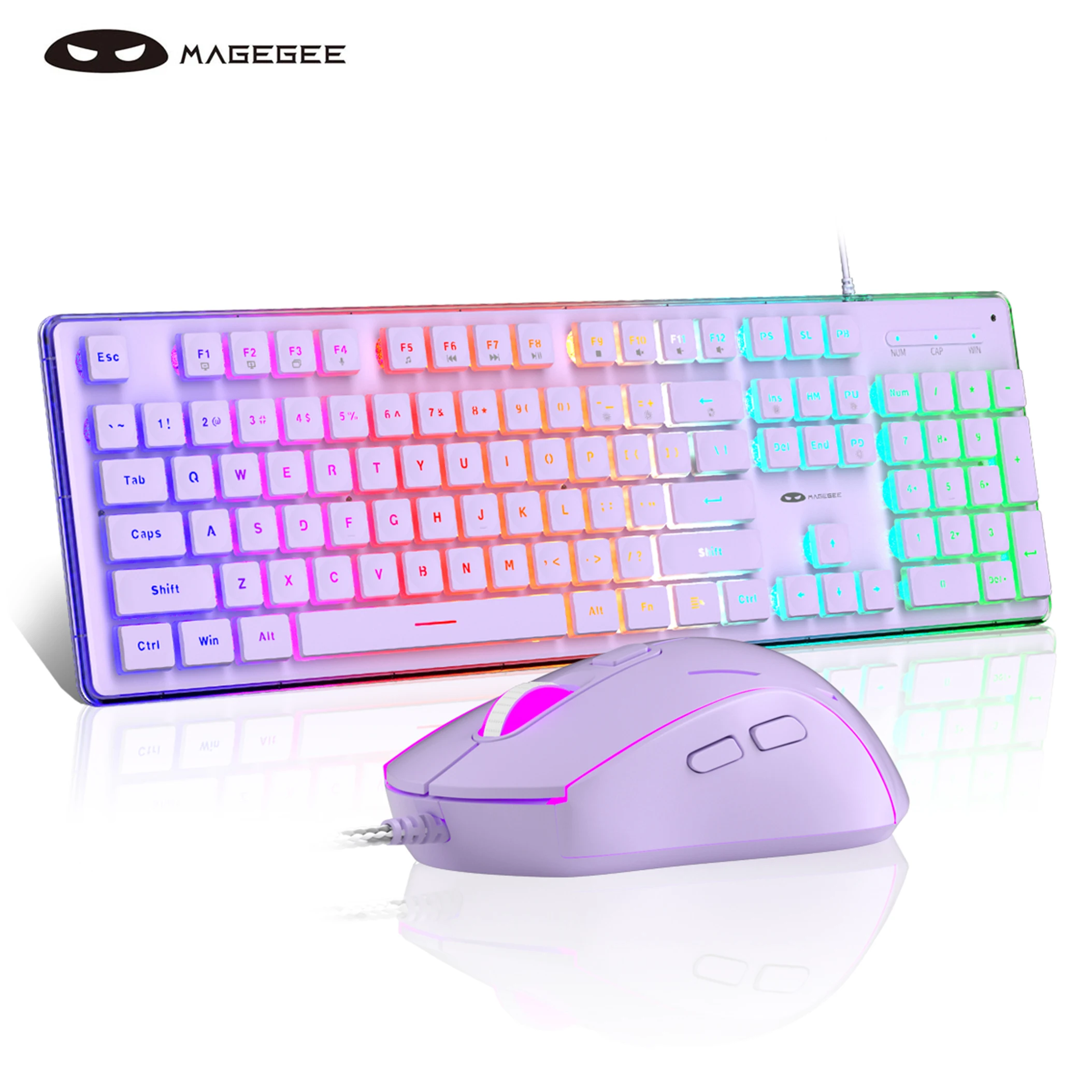 Magegee GK970 RGB Membrane Gaming Keyboard and Mouse Combo, RGB Backlit Keyboard with Clear Shell, Half-Pudin PBT k