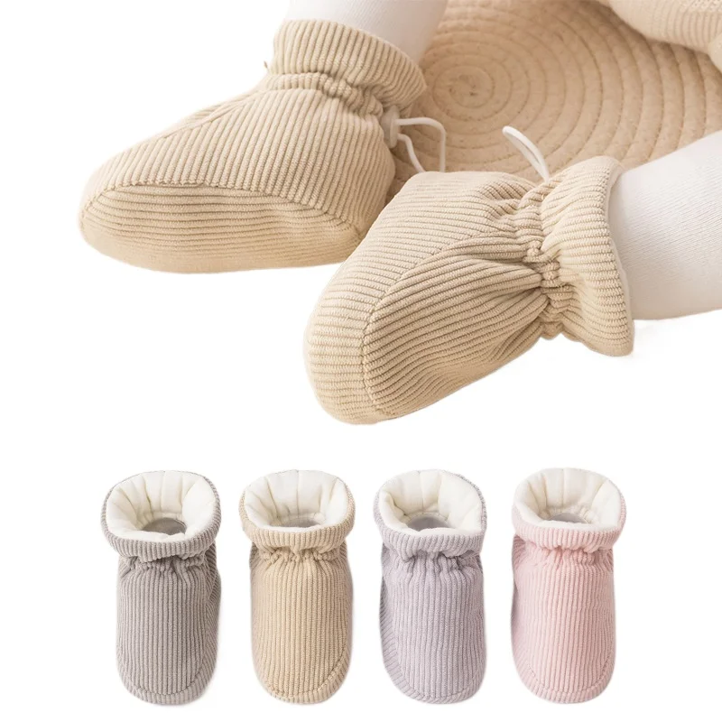 

Утолщенные бархатные детские напольные туфли, теплые хлопковые носки с веревкой, мягкая подошва, детская обувь, однотонная зимняя обувь