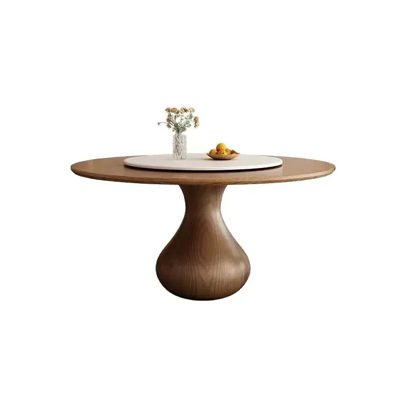 

French retro rock slab dining table simple small apartment household all solid wood round table medium antique living room roun