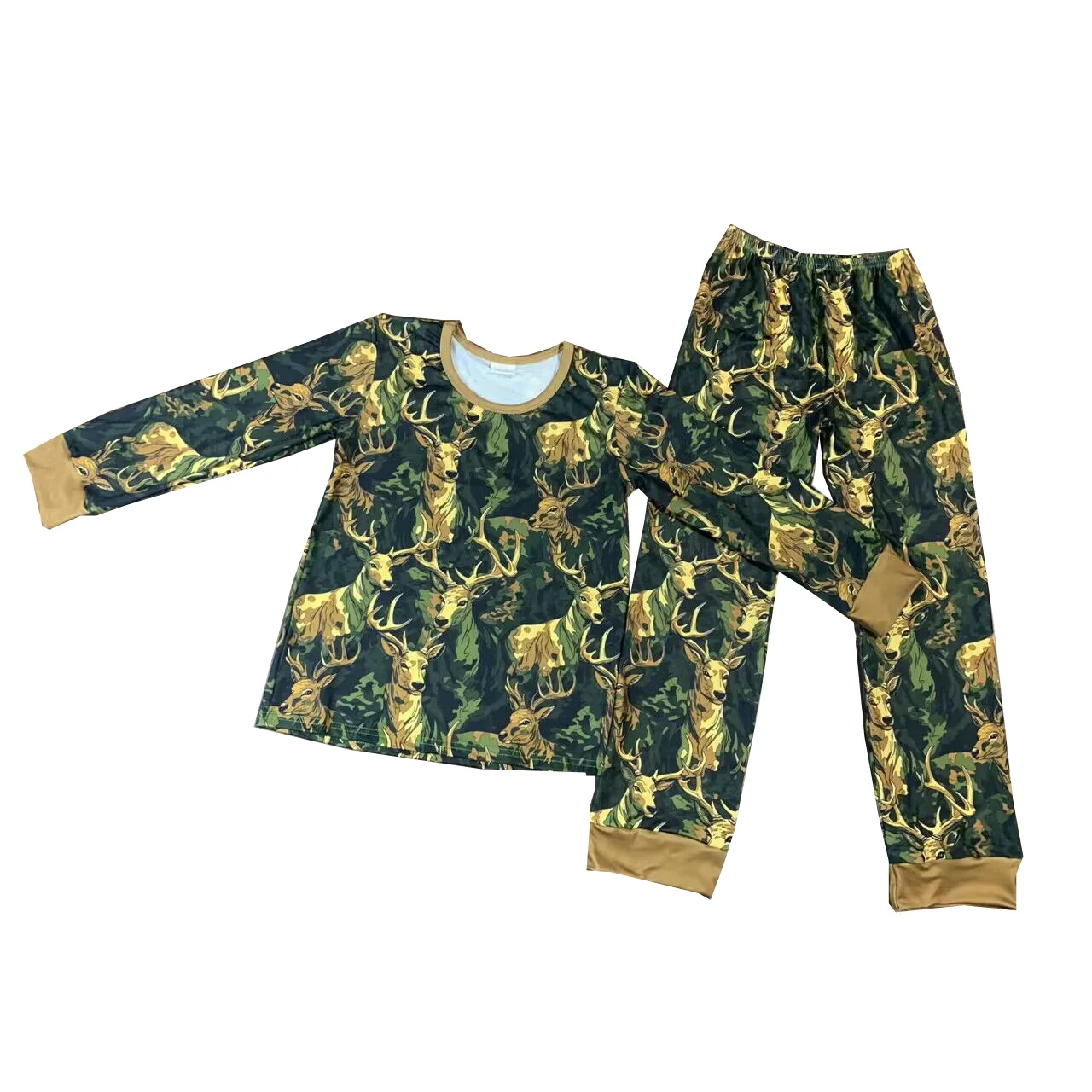 

Boutique Christmas Sleepwear Outftis Green Deer Camo Print Kids Pajamas Sets