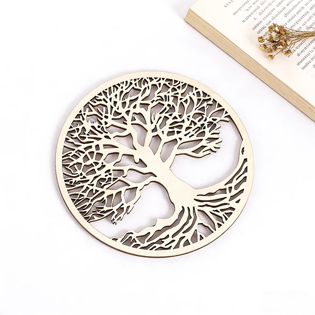 Tree of Life Wooden Hanging Sculpture Wall Art Decor Sign Sacred Ceremony Meditation Unfinished DIY Painting Crafts Home Coaster