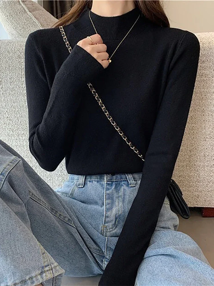 Autumn Winter Turtleneck Sweater Women Fashion Korea Stretch Tops Women Knitted Pullovers Long Sleeve Bottoming Knitted Sweater