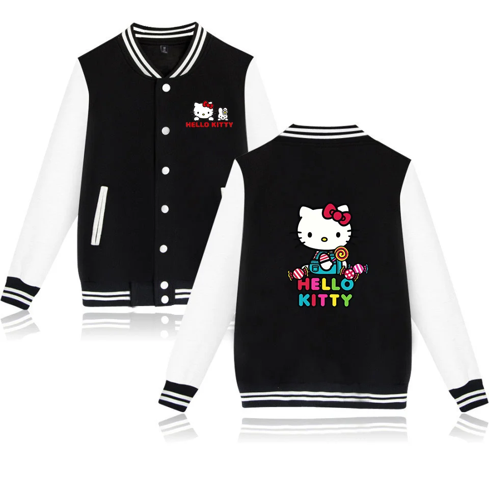 Hello Kitty Bomber Jacket Women Men Autumn Baseball Jacket Coat Student Streetwear Harajuku Bomber College Jacket