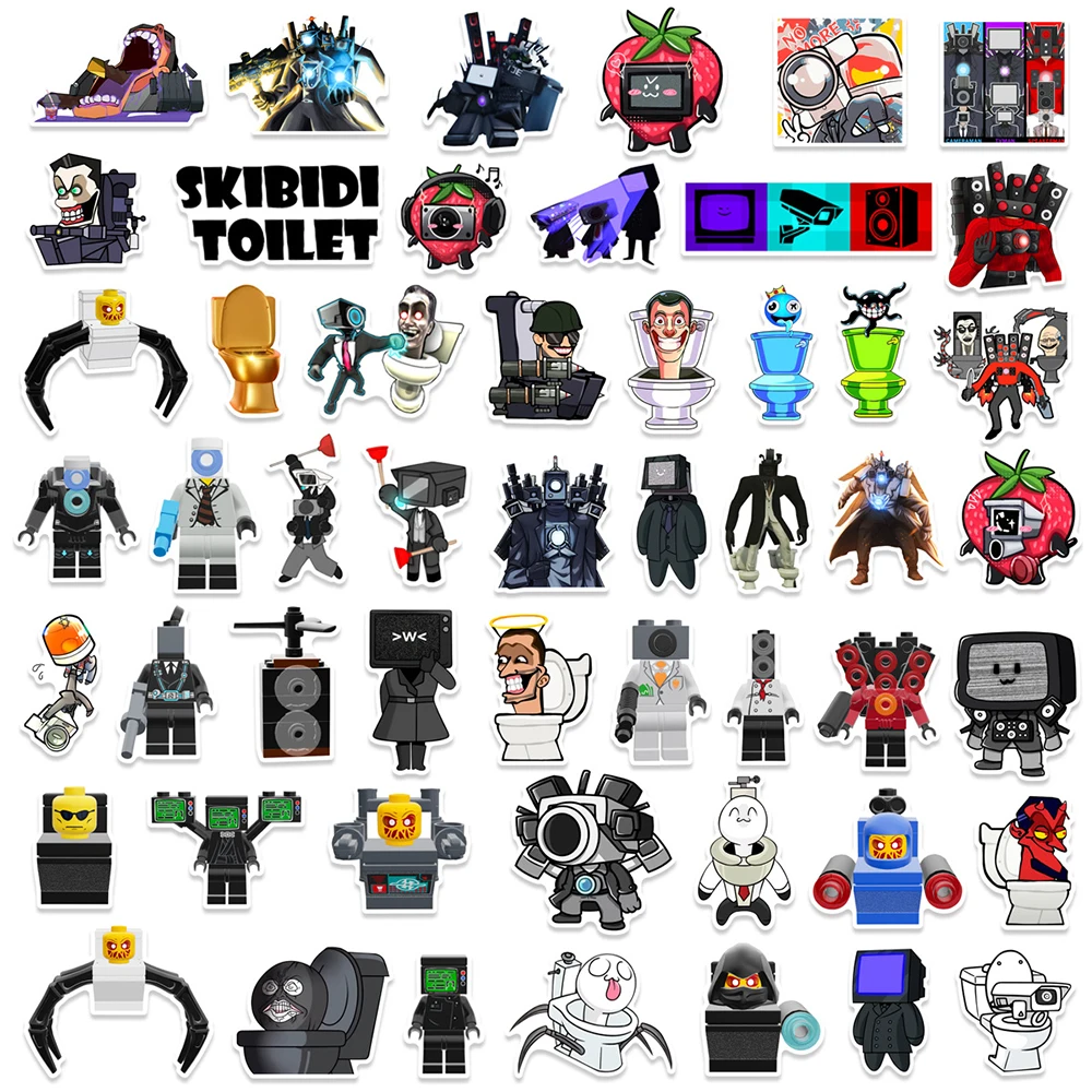 10/30/50pcs Funny Cartoon Skibidi Toilet Game Stickers Decals PVC Waterproof DIY Phone Skateboard Laptop Car Waterproof Sticker