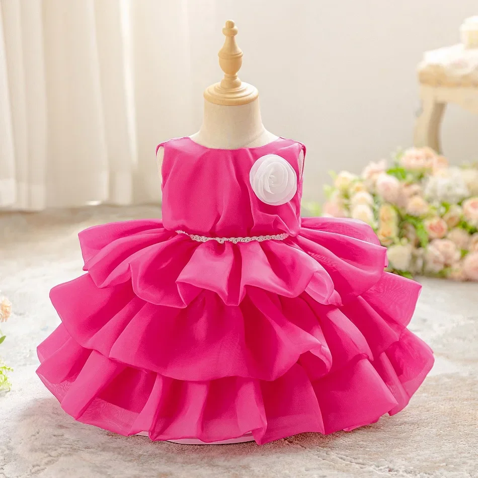 New Infant Dresses Baby 1years Old Birthday Dress Three-dimensional Flower Cake Dresses Girls Fluffy Multi-layer Party ASQ03