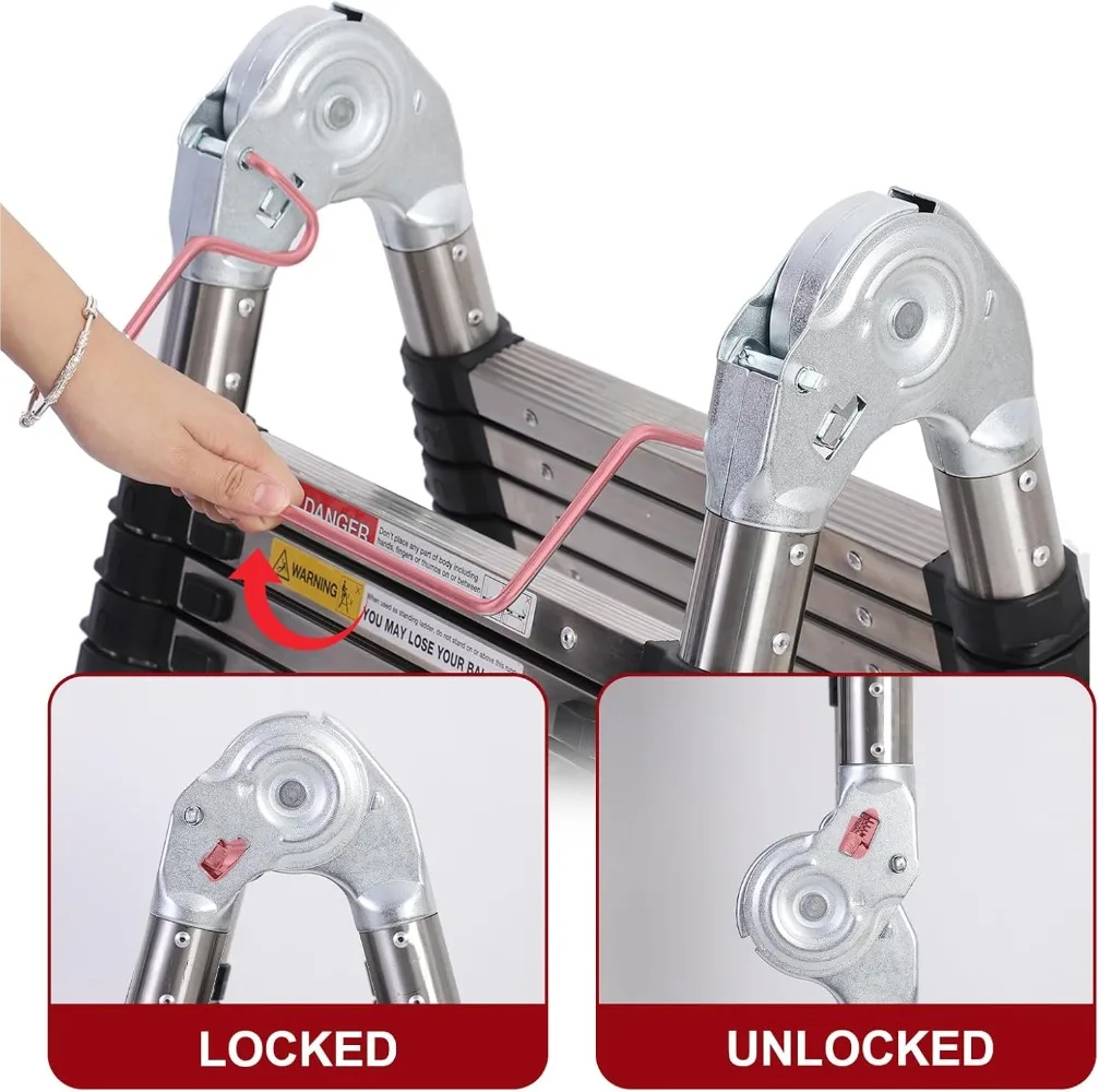 BOWEITI-escalera telescópica de 16,5 pies con rueda móvil, escalera plegable de acero inoxidable para uso doméstico