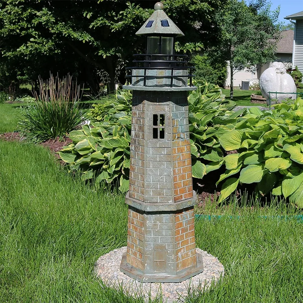 35-Inch Solar Decorative Lighthouse Garden Statue - LED Light