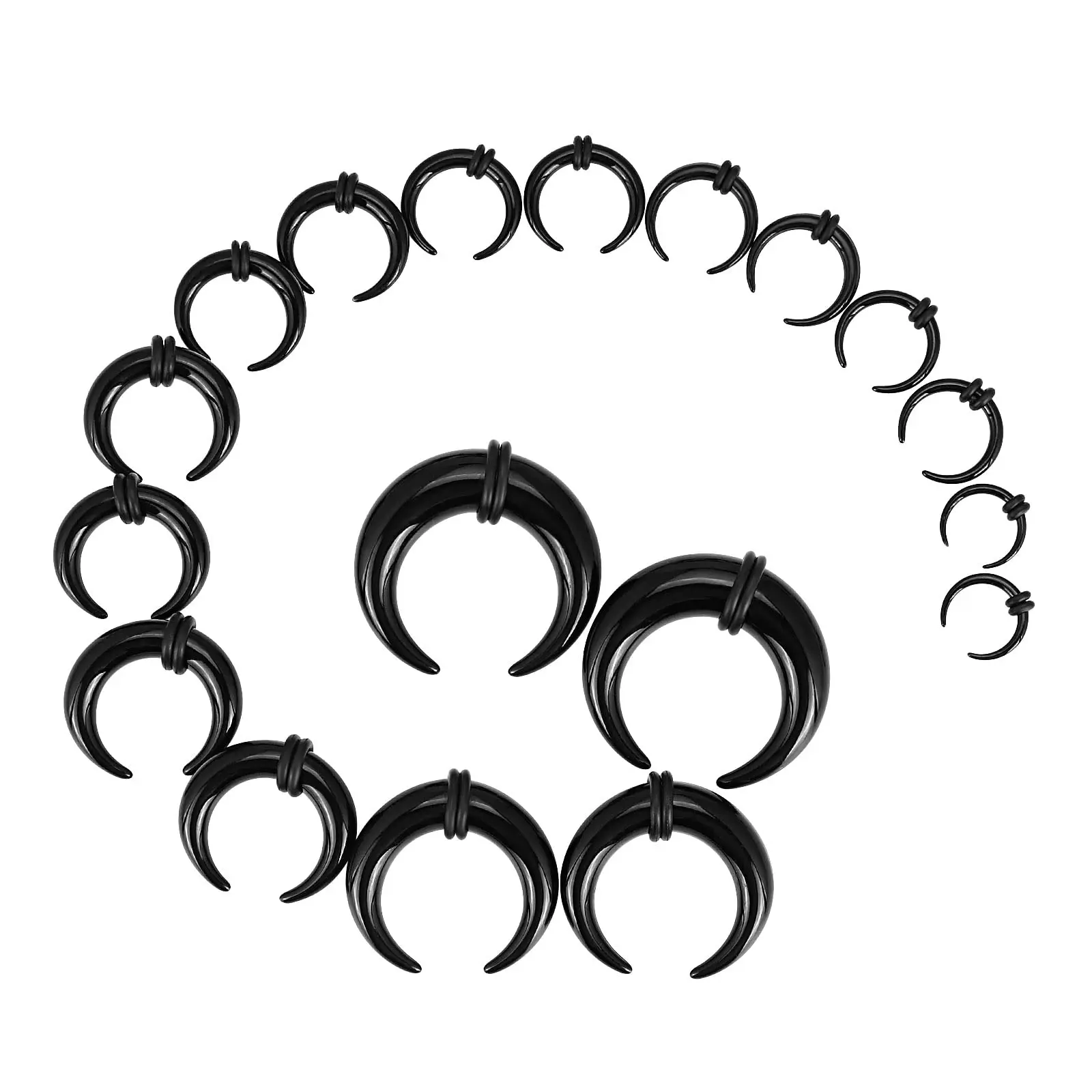 18Pcs Acrylic Septum Pincher Tapers C Shape Buffalo Ear Taper Kit Stretching Expander Rings for Nose Ear Gauges Size 1.6-10mm