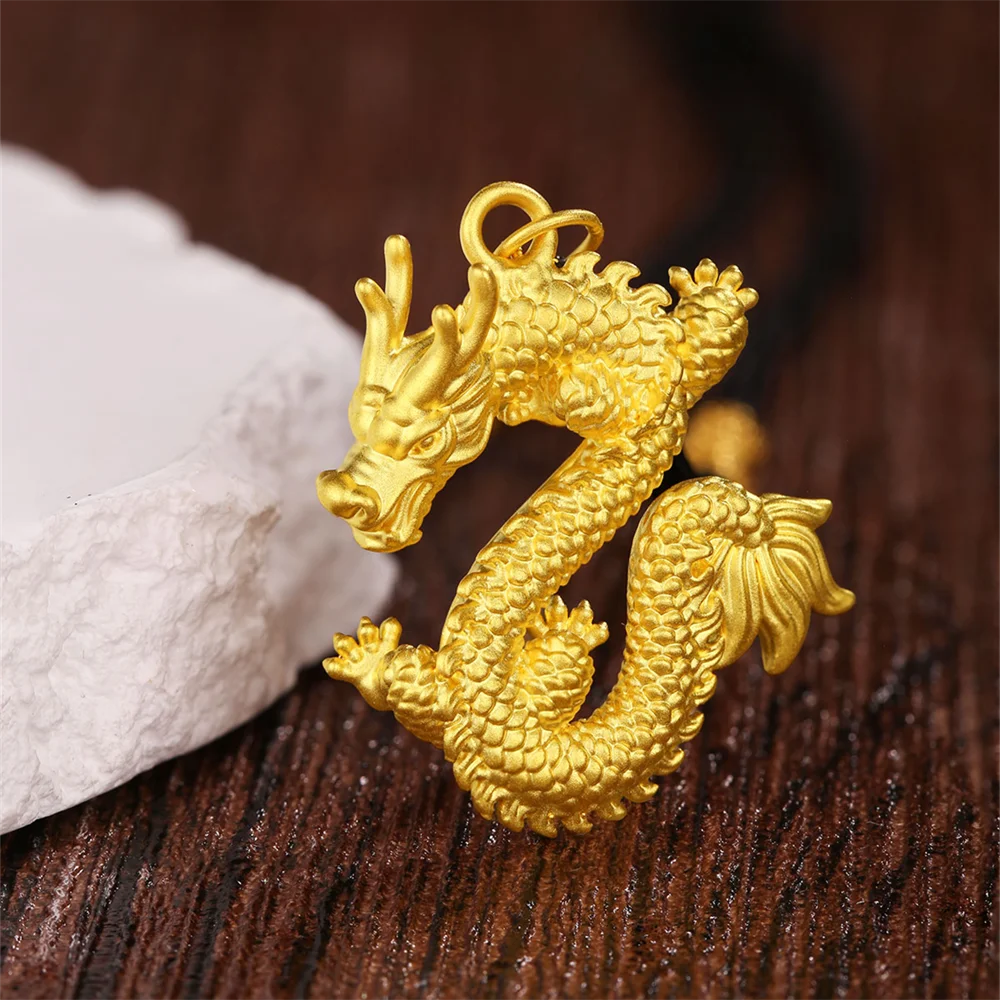 

1pcs Pure 999 24K Yellow Gold Men Women Lucky Zodiac Dragon Pendant 1.8-2g