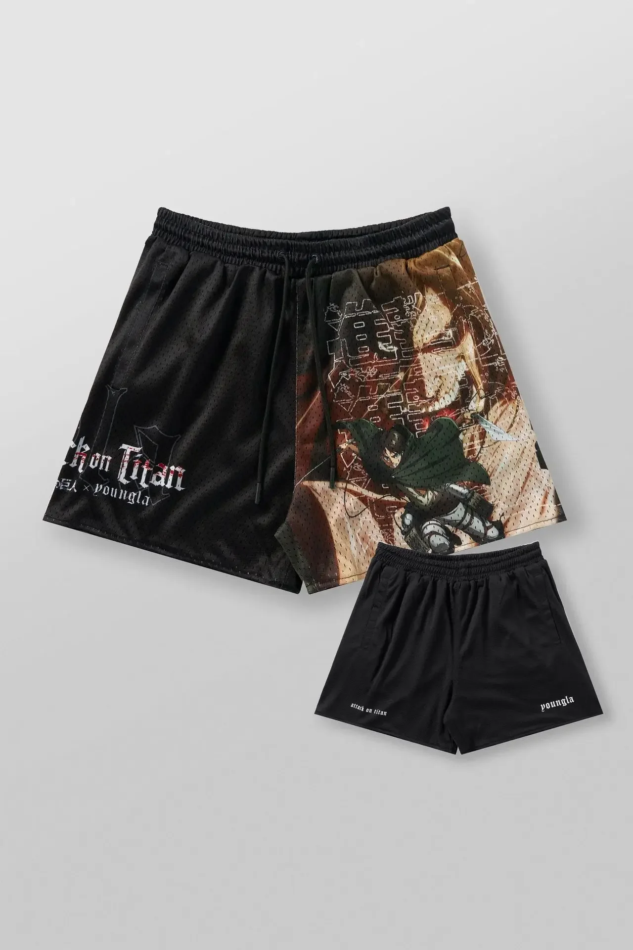 YOUNGLA American cartoon Attack on Titan mesh quick drying breathable shorts casual beach pants