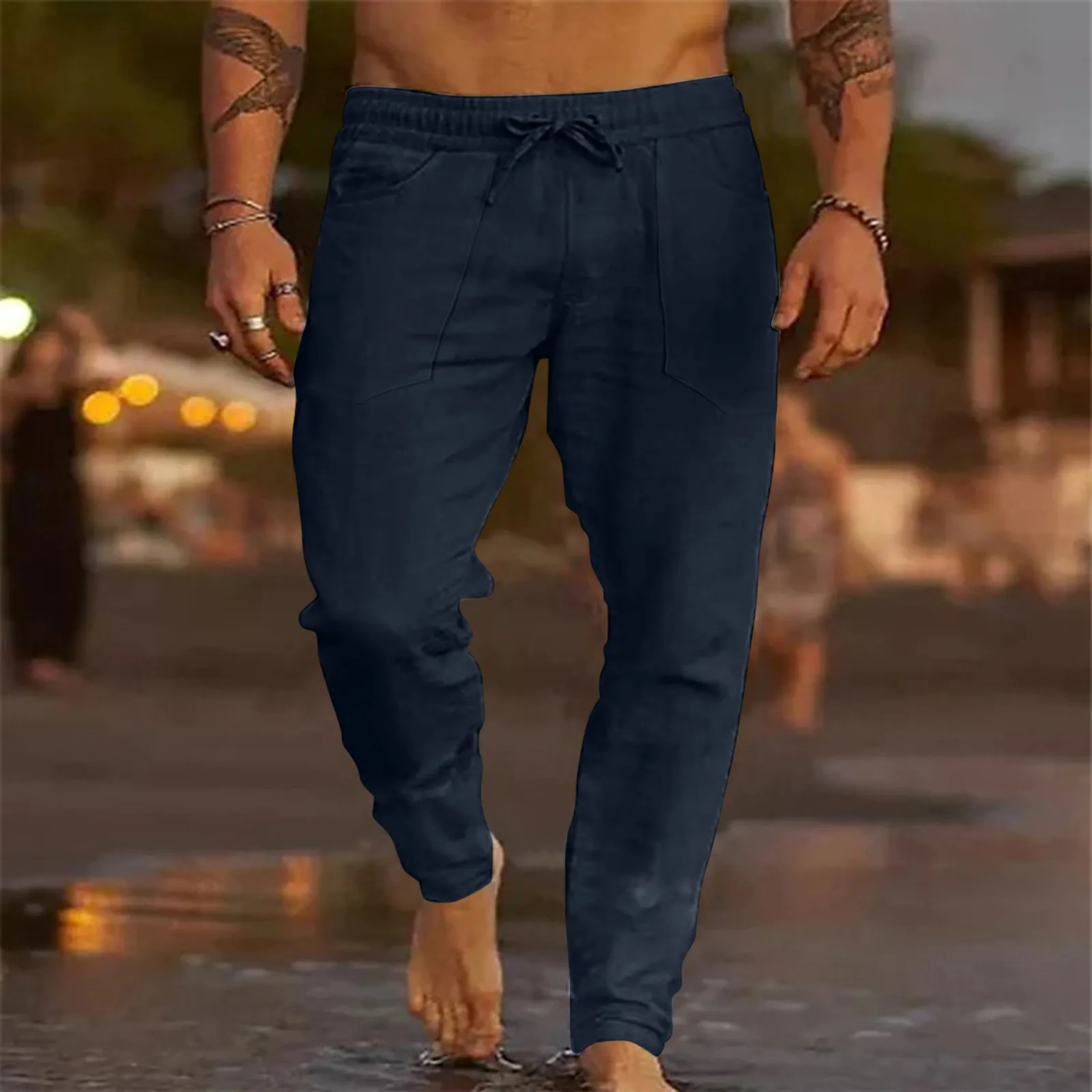 Calça de linho de algodão respirável masculina, calça de moletom casual, streetwear fitness, outono, nova primavera