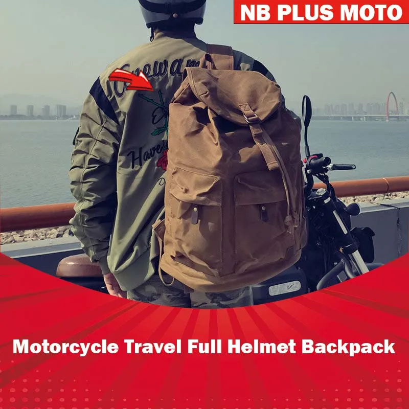 

【Premium】For Motorcycle Travel Full Helmet Backpack Large Capacity Cycling Backpack Motorcycle Helmet Oil Wax Waterproof Vintage