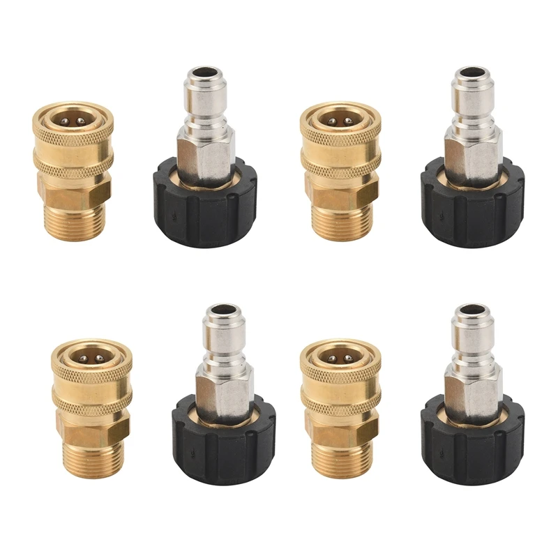 

8X Pressure Washer Adapter Set, Quick Connect Kit, Metric M22 15Mm Female Swivel To M22 Male Fitting, 5000 Psi