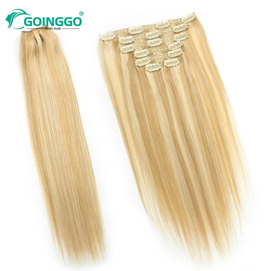 Straight Clip In Hair Extensions Human Hair Highlight Dirty Blonde Platinum Blonde Clip Ins Hair 7Pcs/Set 100g Full Head Clips