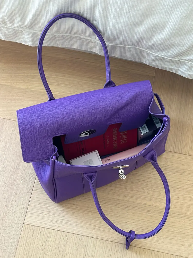 Purple Large Capacity Women's Tote Bag 2026 New Style Luxury Computer Commuting Bag Soft PU Leather Single Shoulder Handbag