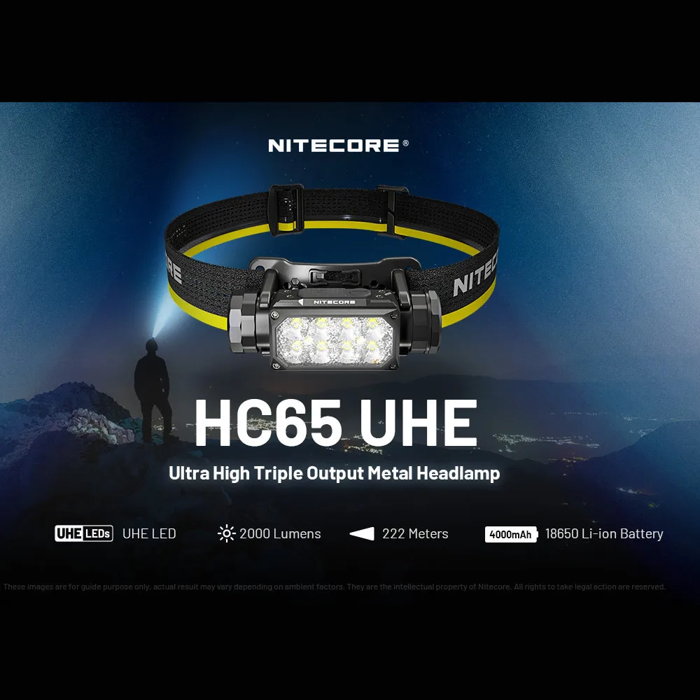 2024 NITECORE HC65 UHE 2000 Lumen Headlamp LED Headlight White Ligh + Red Light Outdoor Camping Hiking Running Lamp Black / Grey