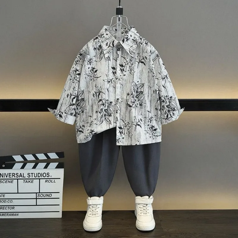 Boys Spring Autumn Clothing Set New Fashion Children Korean Style Vest Long Sleeve Shirt Pants 3-Piece Outfit Handsome