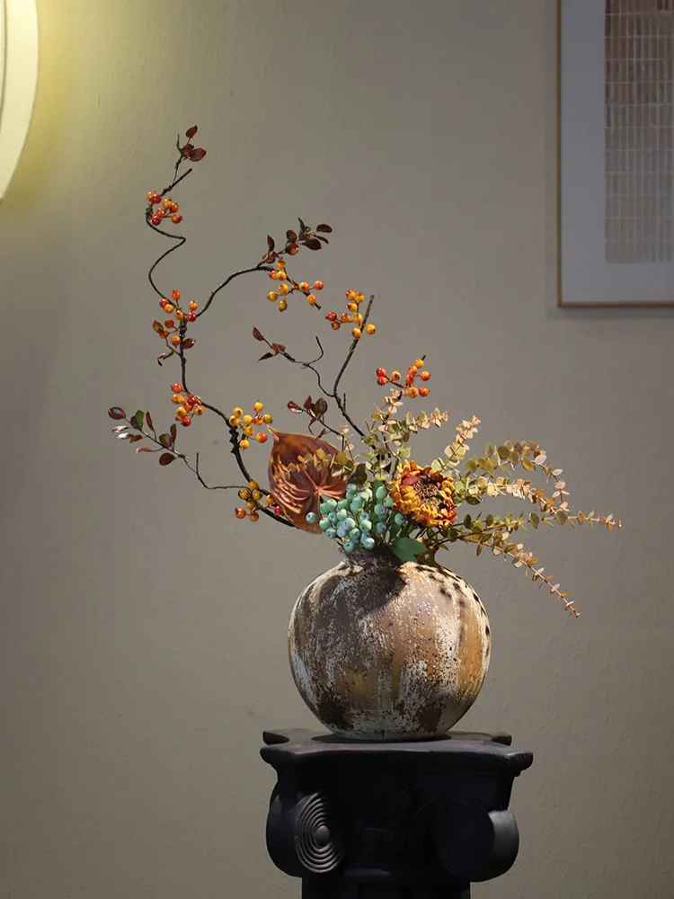 

Chic Cerc Flower Vase Decorative Piece New Chinese Sle Hotel Homestay Entrance Mid-century Flower Arrangement