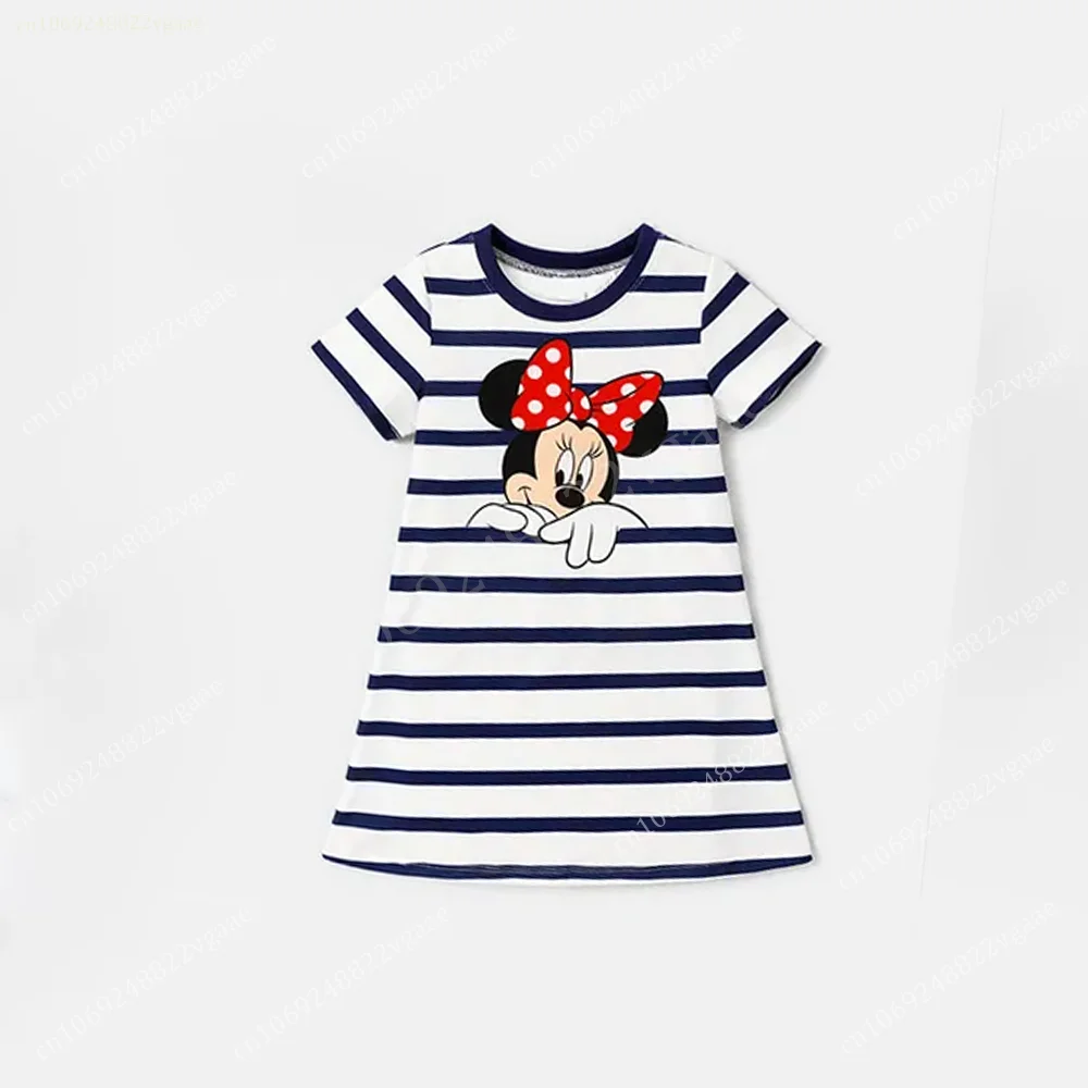 Summer Mickey Mouse Minni Stripe T Shirt For Kids Boy Girls Women Men Top Tee Family Clothes Costume Streetwear