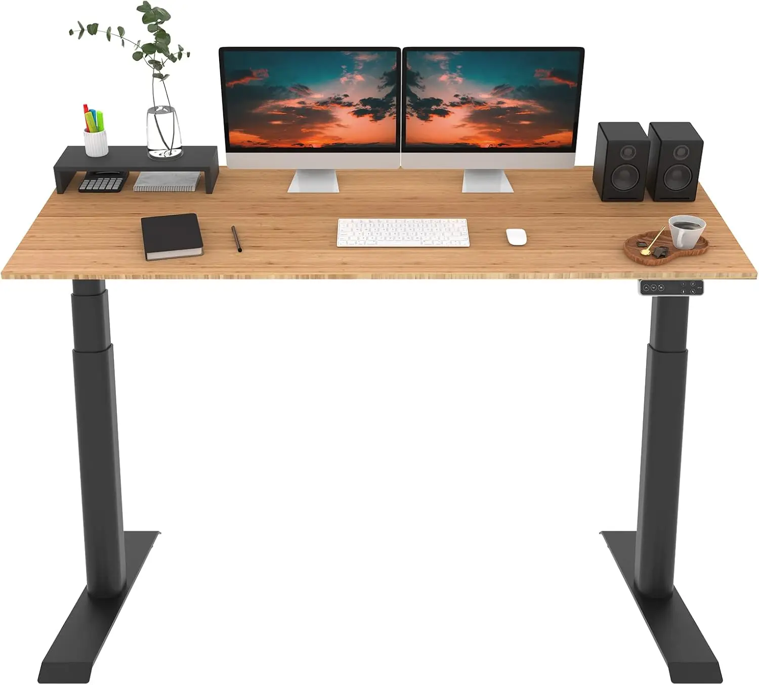 

3 Stages Bamboo Electric Standing Desk 78x30 Inch Oval Leg Whole Piece Board Height Adjustable Desk Electric Stand Up Desk