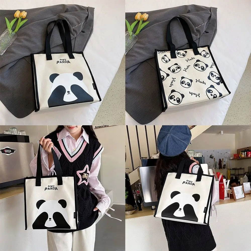 Large Capacity Panda Canvas Bag Commuting Shoulder Bags Reusable Student Handbag Fashionable Messenger Bag Shopping Bag