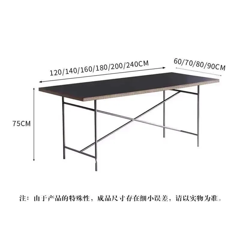 Solid Wood Rectangular Office Conference Desk with Stainless Steel Legs, Living Room Writing Table