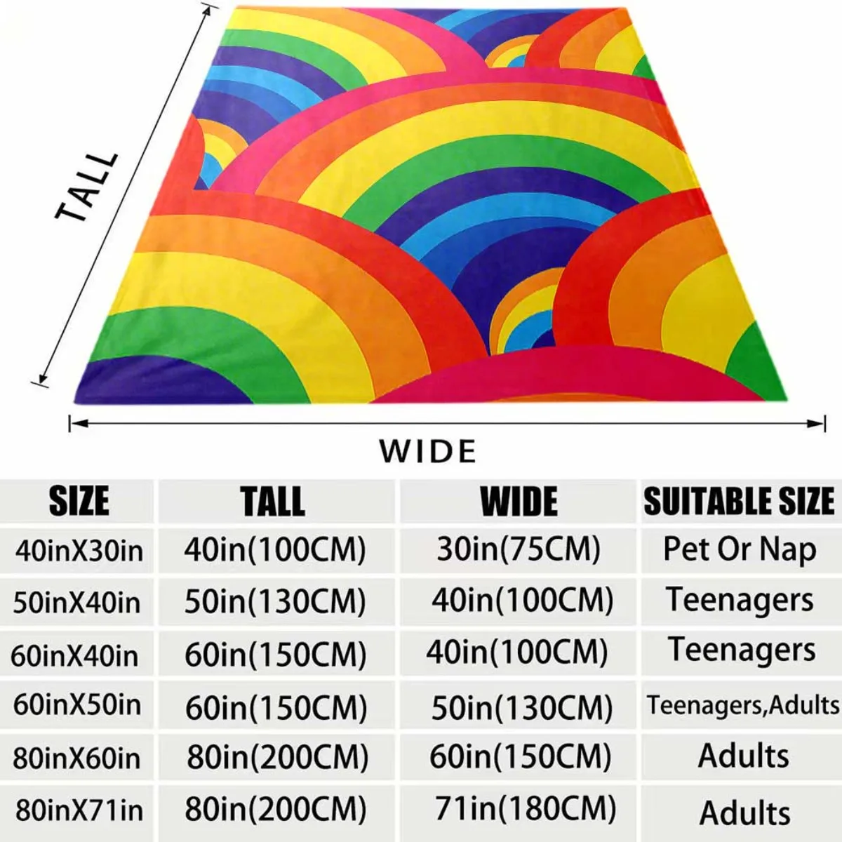 Colorful Rainbow Geometric Flannel Blanket Soft Cozy Throw Blanket Bright Multicolor Arc Print Bed Sofa Cover Home Decor