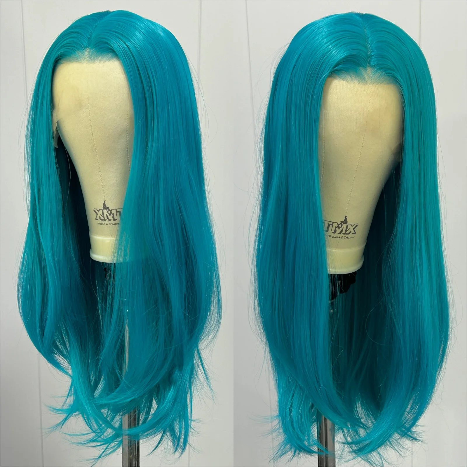 Long Blue Wavy Layered Synthetic 13X4 Lace Front Wigs for Women Free Part Natural Wave Curly Teal Green Colored Party Cosplay