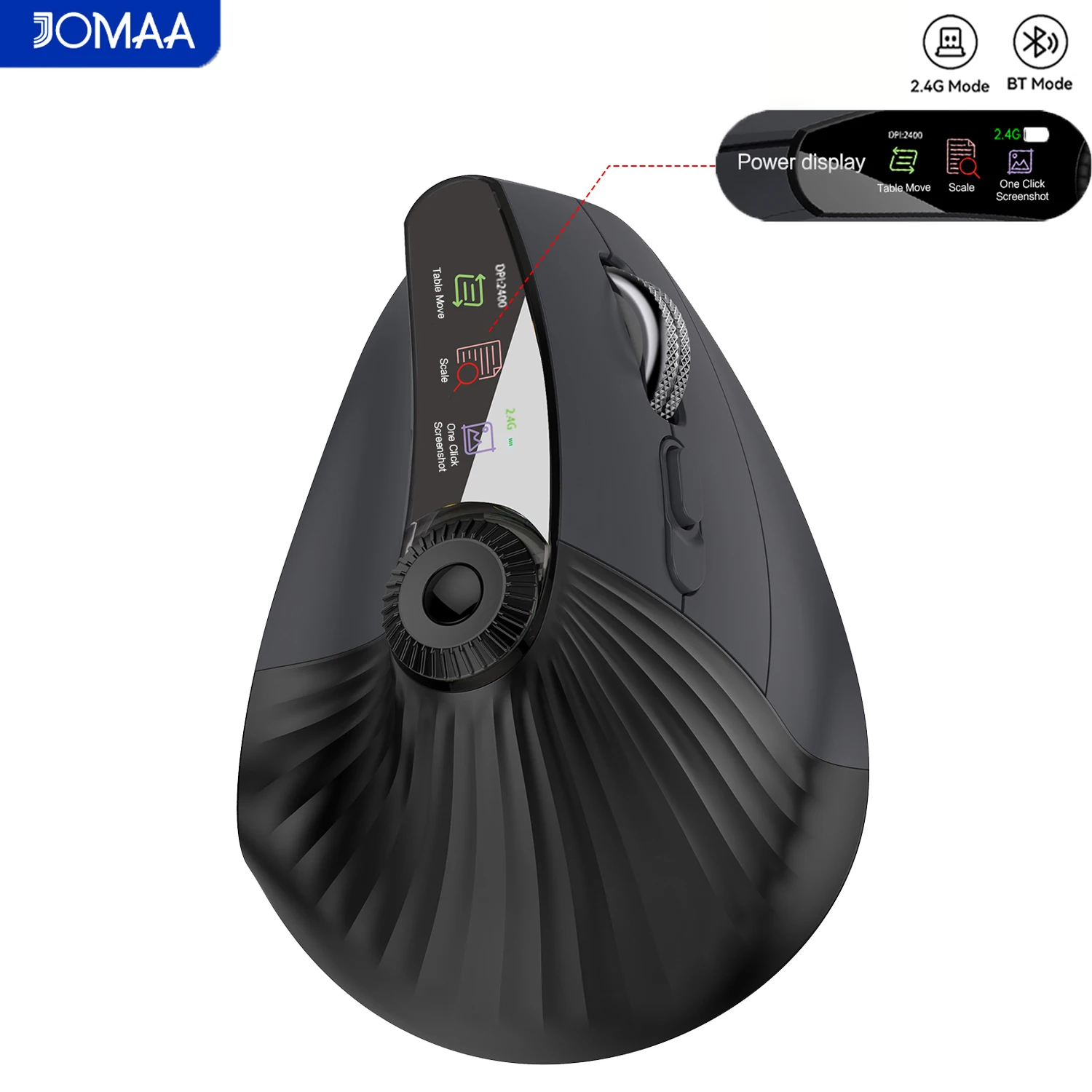 

Rechargeable Bluetooth Dual Mode Wireless Vertical Mouse with Screen Display/Speed Roller,Ergonomic 4800DPI Wireless Gamer Mouse