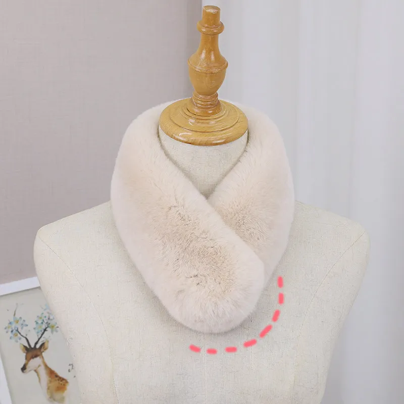 Natural Rex Rabbit Fur Scarf For Women New Style Round-Cornered Solid Scarf Soft Fashion Cold Weather Accessories For Ladies