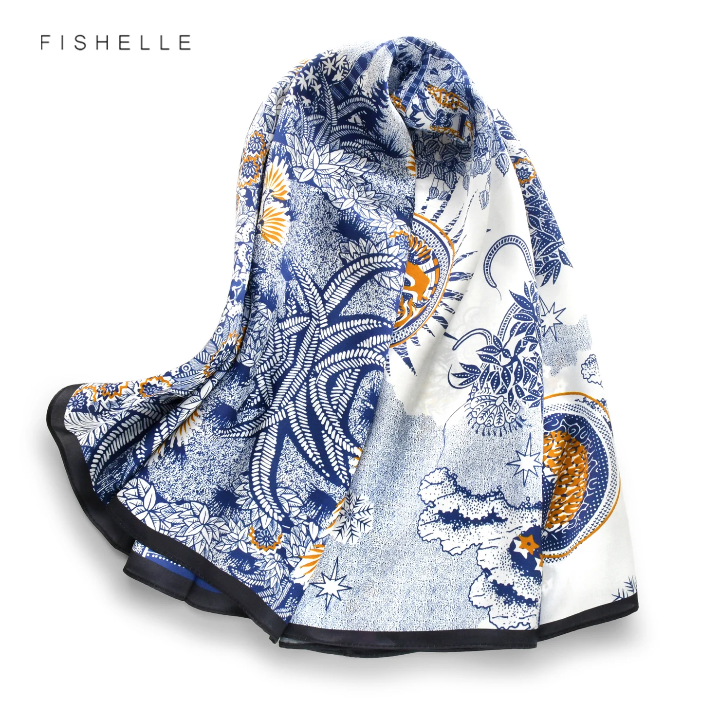 

Blue Tree Print 100% Silk Square Scarf Shawl Women's Accessories Bandana 90cm Foulard Headscarf Neckerchief Lady Luxury Gift