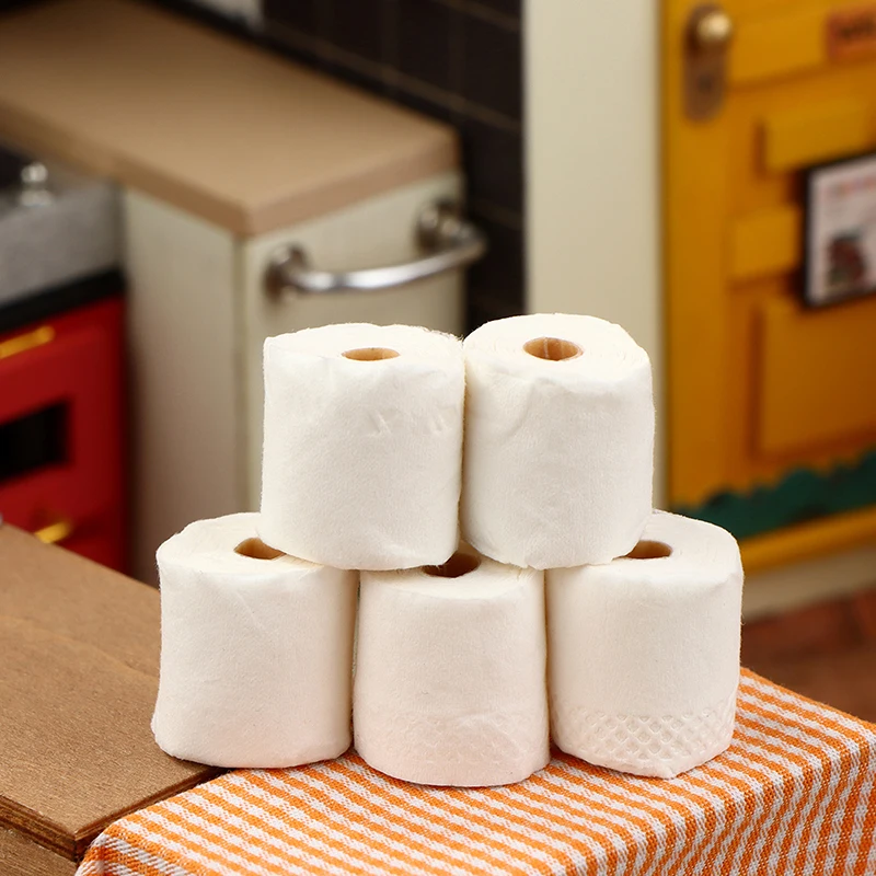 5Pcs Dollhouse Miniature Simulation Roll Paper Towel Model Dollhouse Bathroom Decoration Dolls House Accessories