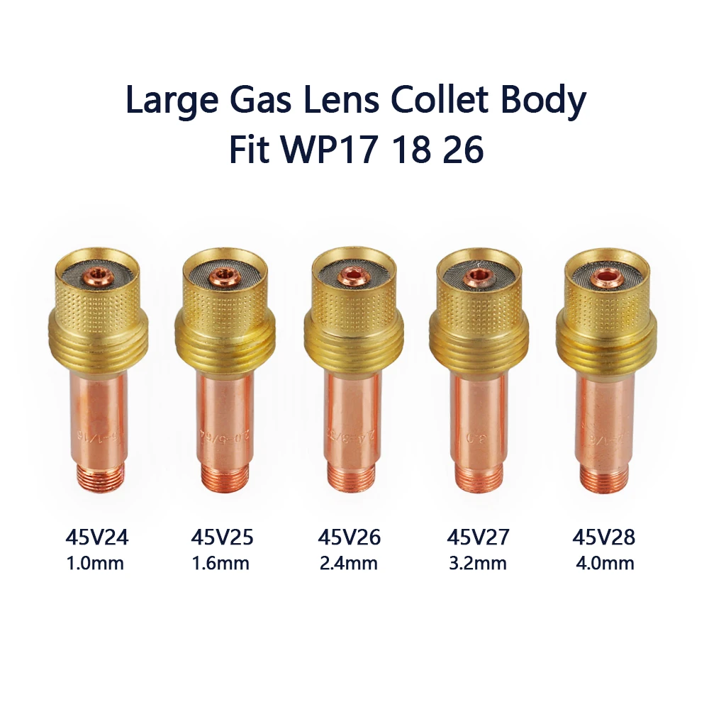 45v24 45v25 45v26 45v27 45v28 corpo de pinça de lente de gás médio tig 1.0/1.6/2.4/3.2/4.0mm para kit de tocha de soldagem tig wp17 wp18 wp26