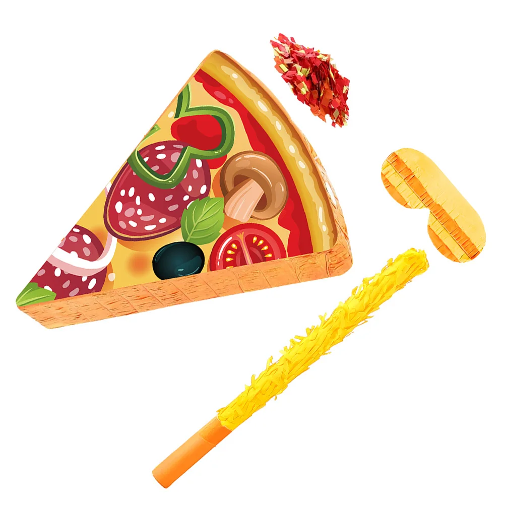 

1 Set Pizza Pinata With Blindfold Stick Confetti Filling Hole Hanging Loop For Birthday Party Games Fiesta May 5