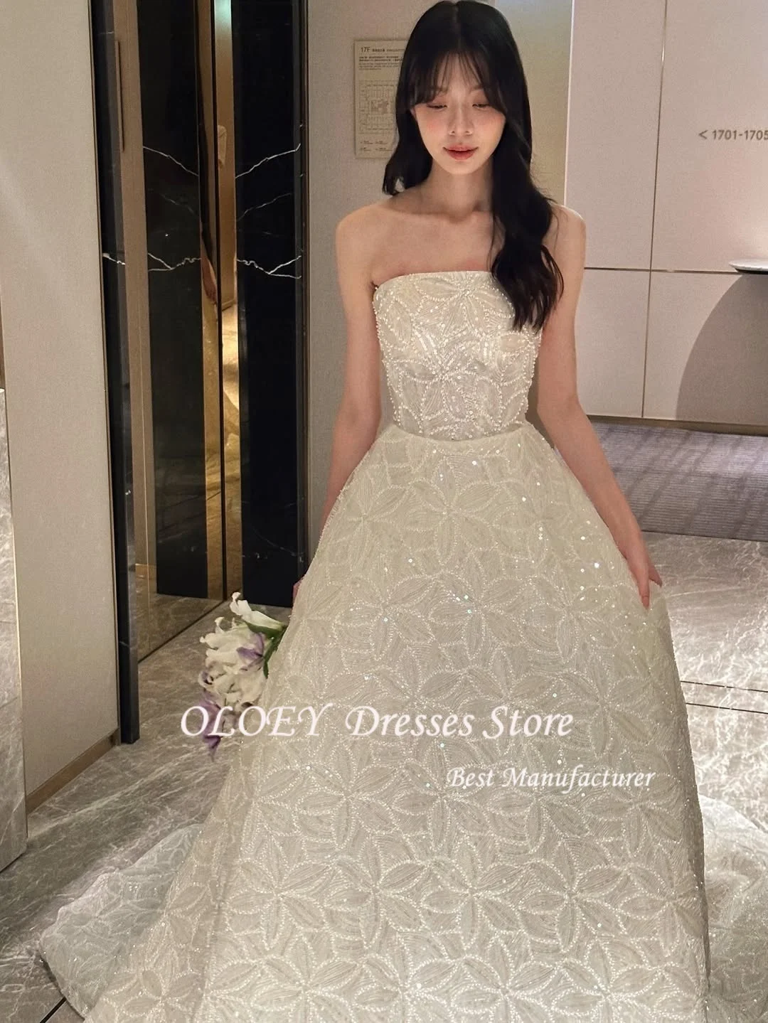 OLOEY Feenhafte Spitze, trägerlos, A-Linie, Brautkleider, quadratischer Kragen, neues koreanisches Fotoshooting-Brautkleid ienia Singap Sierra Özelleştirilmiş 2025