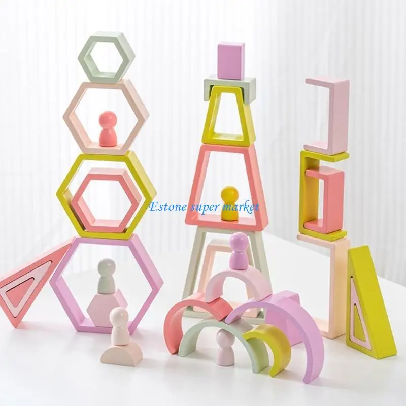 090B ジオメトリ レインボーシェイプ ブロック プレイセット 3歳用 おもちゃ 教育パズルセット