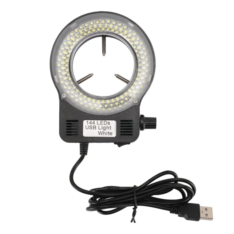 

Светодиодный кольцевой светильник для микроскопа, 144 светодиода, 4 Вт, 6500-7500K, 32000-36000LX, регулируемая яркость, лампа для микроскопа с питанием от USB