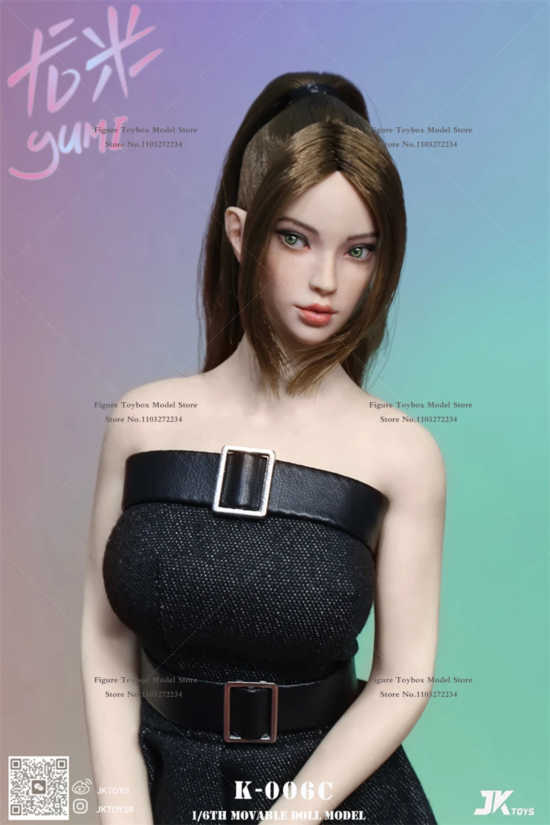 JKTOYS K-006 1/6 Beauty Girl Yumi Delicate Head Sculpt Movable Eye Design Black Gold Hair Style Model Accessory For 6" Figure