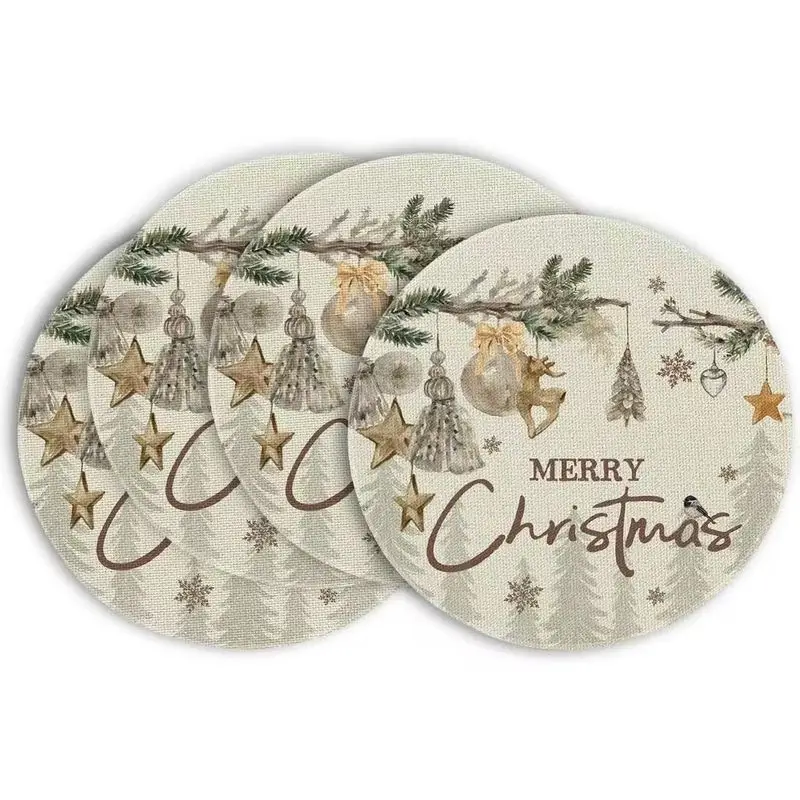 Vintage Red Truck Christmas Tree Round Christmas Placemat, Wear-Resistant Plate Mat for Home Dining Table Decoration