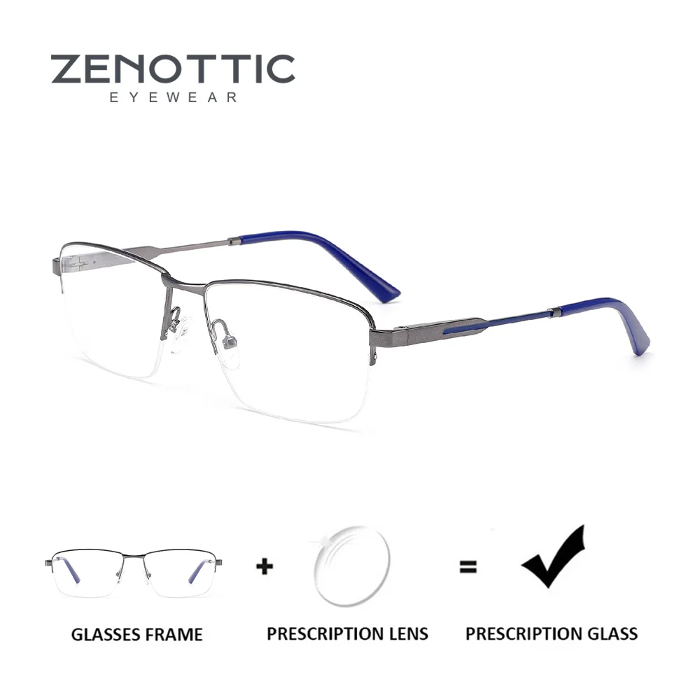 

ZENOTTIC Alloy Square Myopia Prescription Glasses For Men Women Half-Rim Photochromic/Progressive Optical Eyeglasses