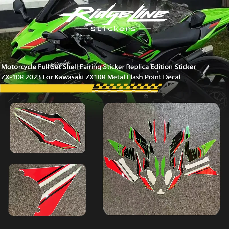 

For Kawasaki ZX10R Metal Flash Point Decal Motorcycle Full Set Shell Fairing Sticker Replica Edition Sticker ZX-10R 2023