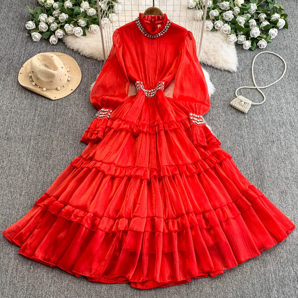 JAMERARY-Robe de Rhen dentelle blanche brodée pour femme, robe mi-longue, manches longues lanterne, fermeture éclair, crochet solide, piste éducative, vacances d'automne