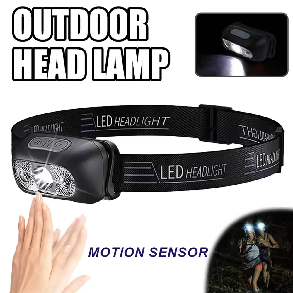 

Светодиодный индукционный налобный фонарь, перезаряжаемая через USB лампа, портативная фара для наружного кемпинга, ночного бега, рыбалки, аварийная рабочая лампа