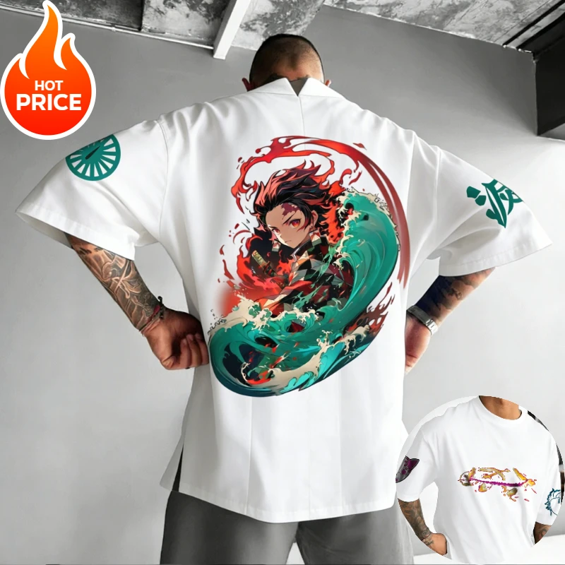 

Футболка Demon Slayer Kamado Tanjiro Harajuku, мужская летняя винтажная футболка оверсайз, женская уличная одежда, унисекс, повседневная футболка с коротким рукавом