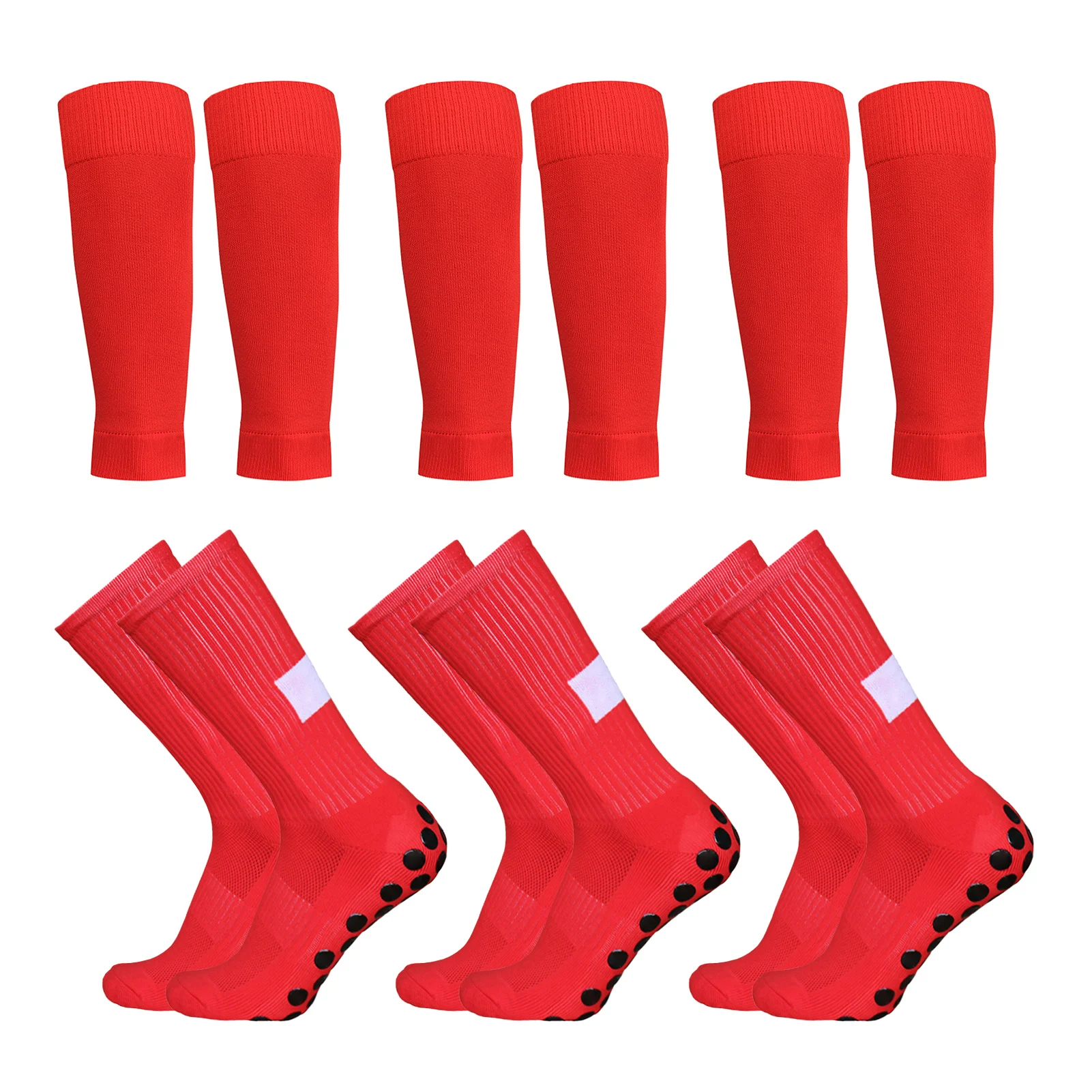 

3-парные противоскользящие футбольные носки и комплект с рукавами до икры, эластичные носки для бега на открытом воздухе, спортивные футбольные носки с ручками