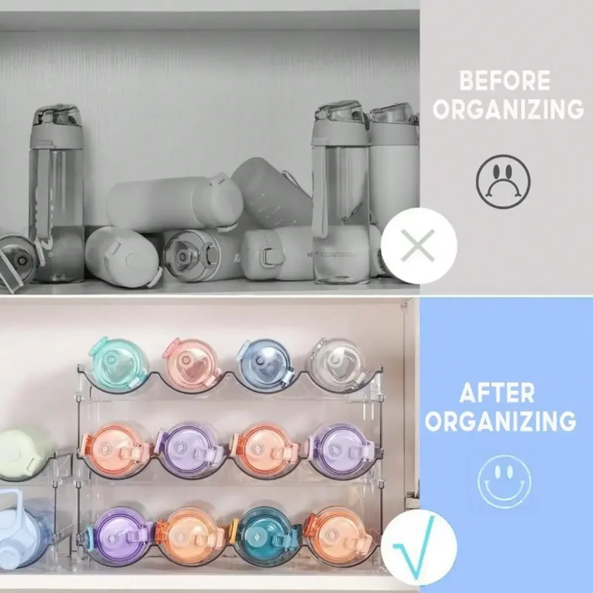 2-4 layer stackable beverage bottle storage rack.Stainless steel water bottle rack for kitchen cabinets and refrigerator storage