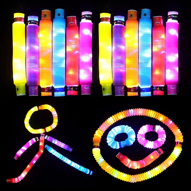 1/5pcs Glow Tube Decompression Telescopic Toys 2025 New Rainbow Scalable Luminous Hose Party Favors Children's Puzzle Toys